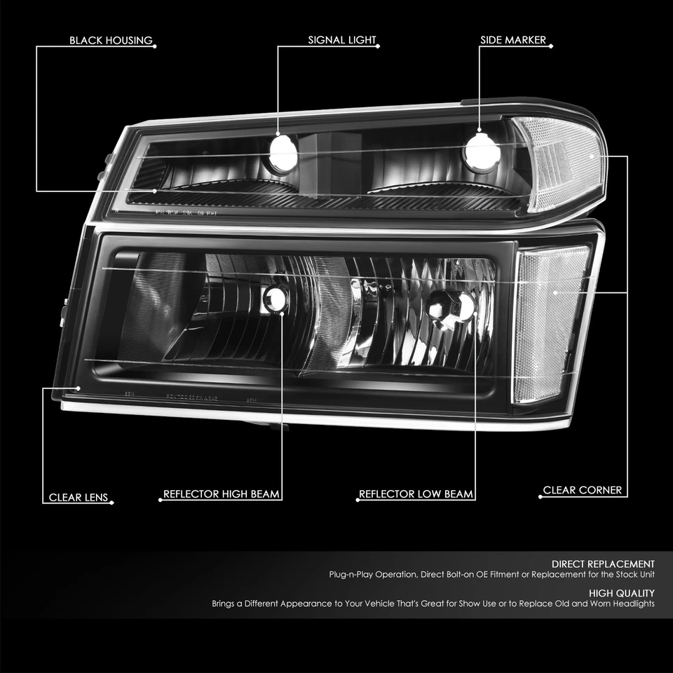 Faros esquineros transparentes carcasa negra para Chevy Colorado GMC Canyon 04-12 Foto 2 de 4