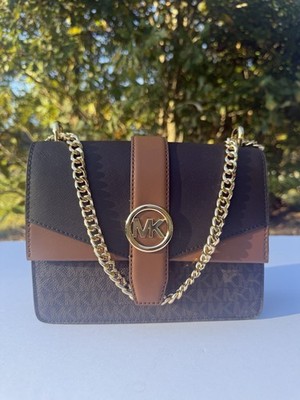 AUTHENTIC Michael Kors Greenwich Small Flap Shoulder Bag  Michael Kors Greenwich MD Flap Shoulder Crossbody Bag MK Brown main image 0