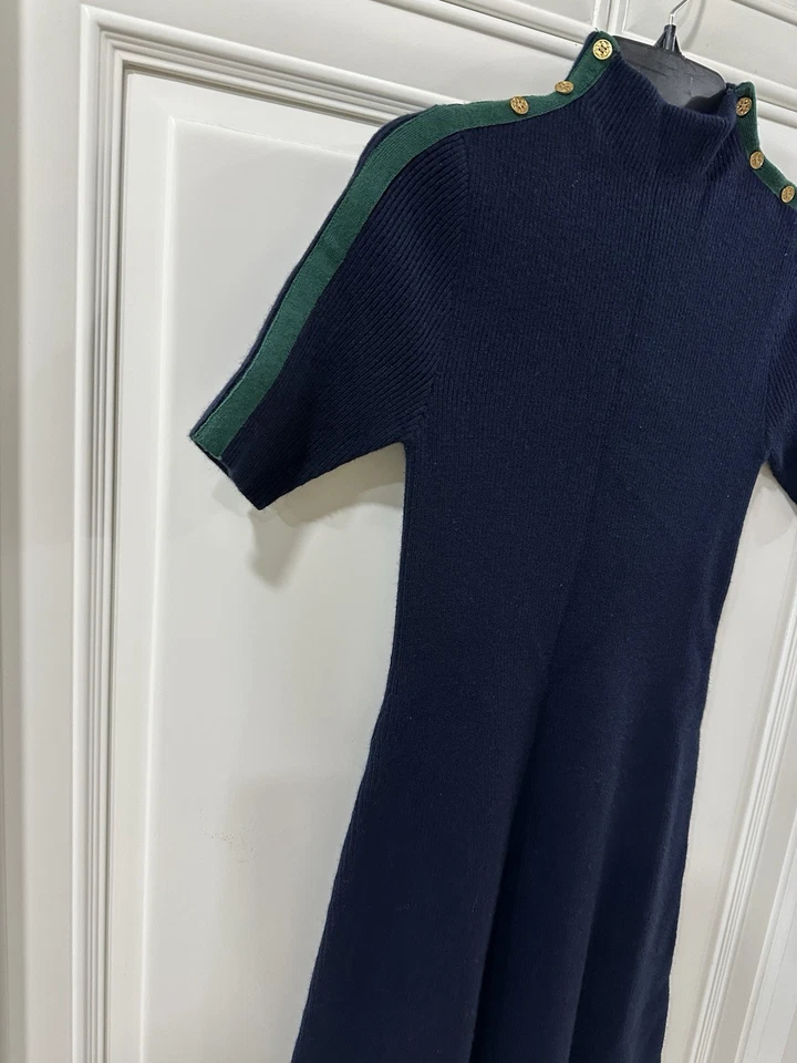 Suéter para mujer Tory Burch vestido azul marino cuello falso manga corta talla XS/tp Foto 2 de 4
