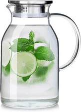 88OZ Glass Pitcher with Lid and Spout - High Heat 88 Ounces, L 2.6L 