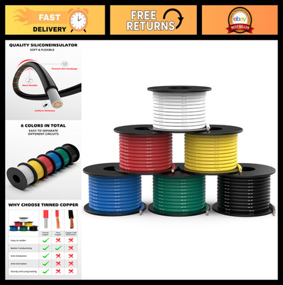 16 AWG Silicone Tinned Copper Wire 120ft, 6 Colors, Flexible Electrical Cable fo