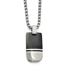 Black Ti & Sterling Silver Polished Pendant Necklace
