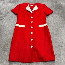 Vintage 90s Talbots Button Down Midi Shirt Shift Dress Womens 12 Red White Trim