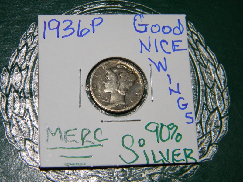 1936 P Mercury 90% Silver {WWII} Era Dime -[PHILADELPHIA MINT] (90 YEARS OLD)