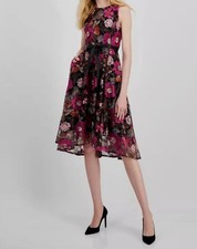 Tahari ASL Women's Black Sleeveless Embroidered A-Line Dress Petite Size 12P