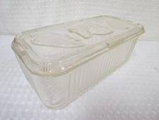 Federal Glass Ribbed Refrigerator Dish - Vegetable Pattern Lid 8.5" x 4" x 2.75"