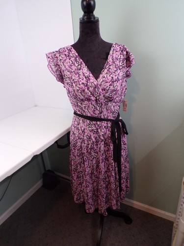 Dress  Women’s 12 Petite RABBIT RABBIT RABBIT  NWT Pink Belted Below The Knee - Picture 1 of 10