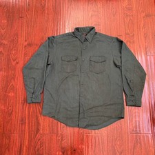 Vintage 60s 70s Lee Prest Chetopa Twill Button Shirt Size M 16.5 Work Green USA