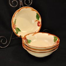 Franciscan Apple 4 Bowls 6" Coupe Cereal Hand Painted Red Green Brown 1958-1966