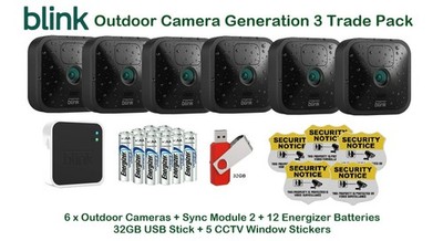 Blink Outdoor Generation 3 Trade Pack - 6 Kamerasystem + USB + CCTV Aufkleber