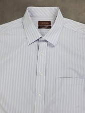 Tasso Elba Spa Iron Free Hem Logo Mens Powder Gray White Stripe 17.5 34-35 Shirt