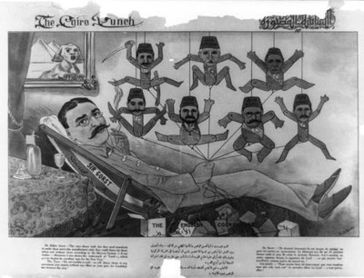 Cairo punch,councillors,Sir Eldon Gorst,puppets,Egyptian ministers,AH Zaki,1908