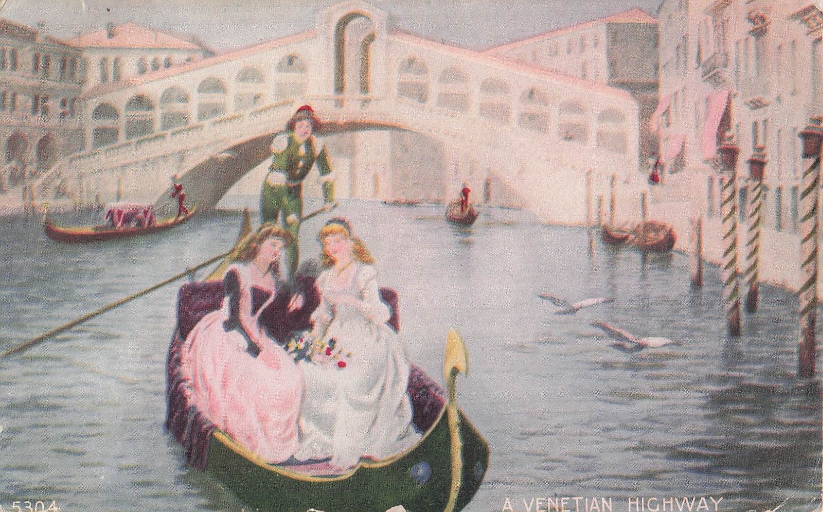 Vintage Venice Italy Gondola Rialto Bridge Postcard Lydia Hoskins Nebraska 1907