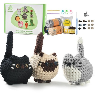 Crochet Kit Beginners Cat Amigurumi Animals Crafts Easy Knitting, Set 1 PCS