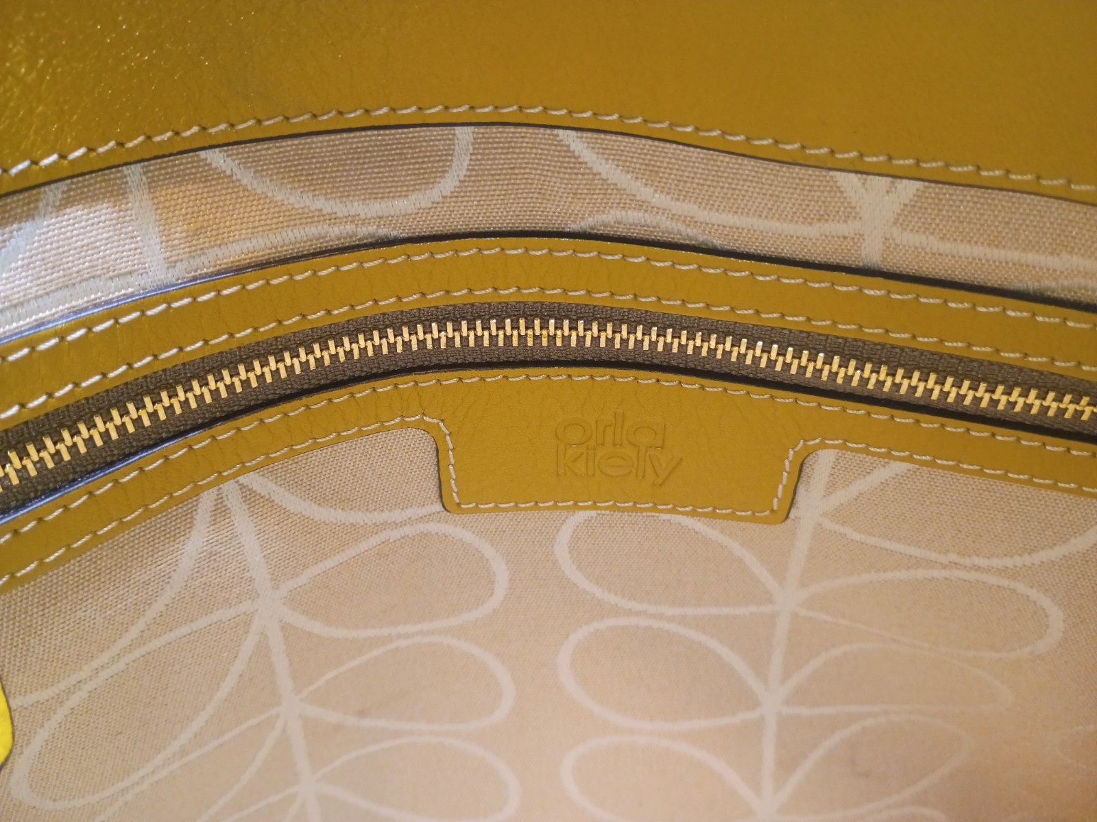 Orla Kiely Forget Me Not, Mustard Embossed 100℅ Cow Leather Crossbody image 10