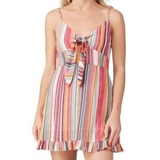 MINKPINK Striped Mini Dress Medium Multicolor Tie Front Boho Ruffle Summer