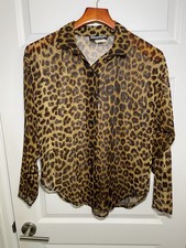 Vintage Sheer Animal/Leopard Print Women M Long Sleeve Romantic Boho Made in USA