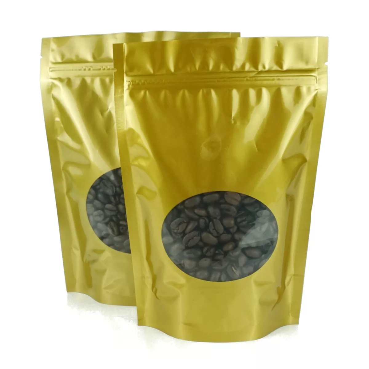 Gold Coffee Packaging Bags Mylar Bags with Valve Glossy Packaging With Window