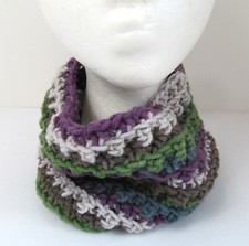 Neck Warmer Scarf Warm Handmade Purple Stripes Yarn Mens Womens Winter Wear J