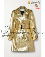 Gold Leather Coat For Women, Metallic Gold Trench Coat Womens Bold Outerwear