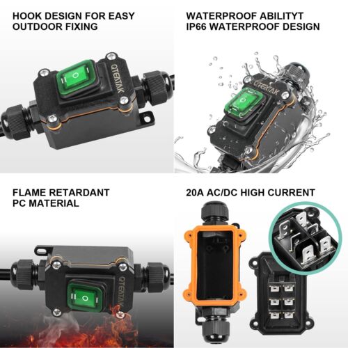 Inline Cord Switch DPST AC/DC 20A-125V16A-250V30A-24V35A-12V IP66 Waterproof ... - Picture 3 of 6