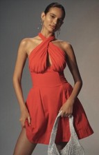 Anthropologie Maeve Twist Halter Tie-neck Mini Dress In Red Size Medium RRP £150