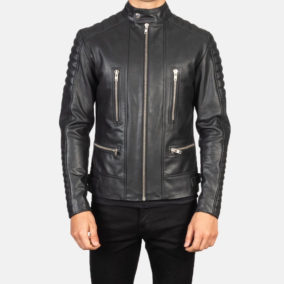 Men's Damian Slim Fit Black Quilted Leather Biker Jacket for Style & Comfort