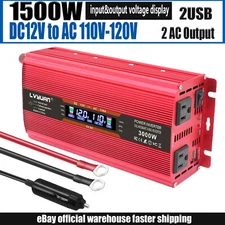 1500W 3000W Power Inverter 12V to 110V Converter With 2USB 2AC LCD Display Red