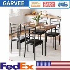 ☑️5 Pie Dining Table Set for 4 Table and Chairs Upholstered Seat Dinette Furnitu