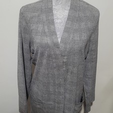 Max Studio Womens Black White Chequered Open Front Blazer Jacket Size L 16-18