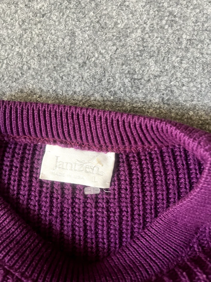 suéter vintage jantzen grande para mujer jersey de punto púrpura cuello redondo años 80 Foto 2 de 4