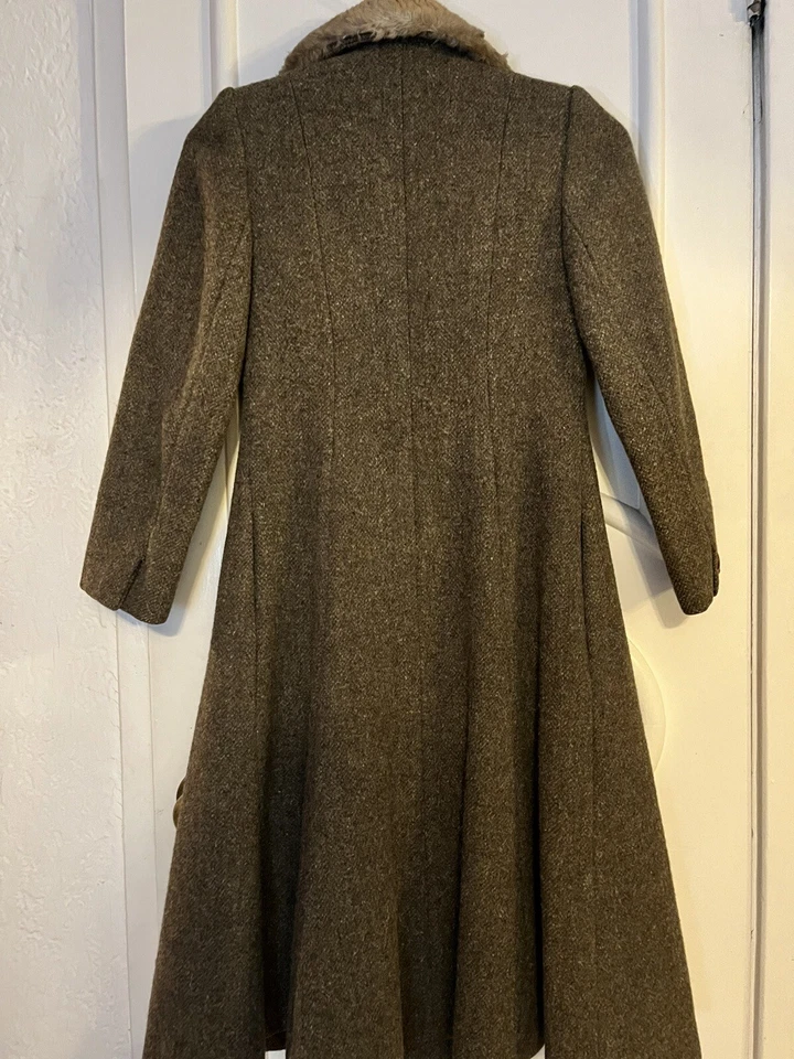 Abrigo largo vintage Paul Levy 100 % lana cuello de piel marrón pequeños bolsillos forrados Foto 2 de 4