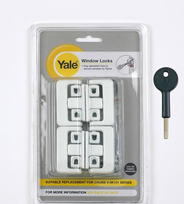 4 Stück x Yale 8K101 Drehfensterschlösser weiß mit Schlüssel V-8K101-4-WE