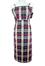 Bettie Page Sz Med Pink Plaid Spag Strap Pinup Pencil Rockabilly Retro