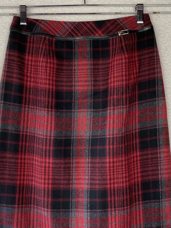 Falda midi Worthington Petite para mujer 6P roja a cuadros mezcla de lana forrada carrera oficina Foto 2 de 4