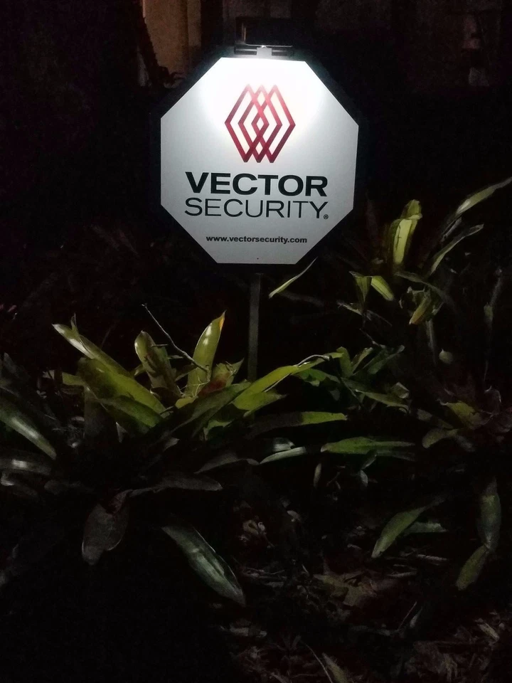VECTOR SECURITY Yard Sign + 4 Door/Window Decals + Clip On Solar Light   **NEW** - Image 2 of 4