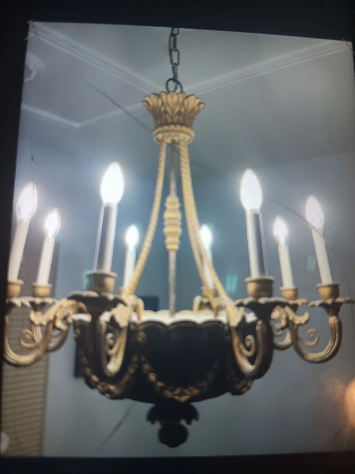 Impresionante araña italiana victoriana vintage de madera dorada de 8 brazos (VER FOTOS) Foto 4 de 4