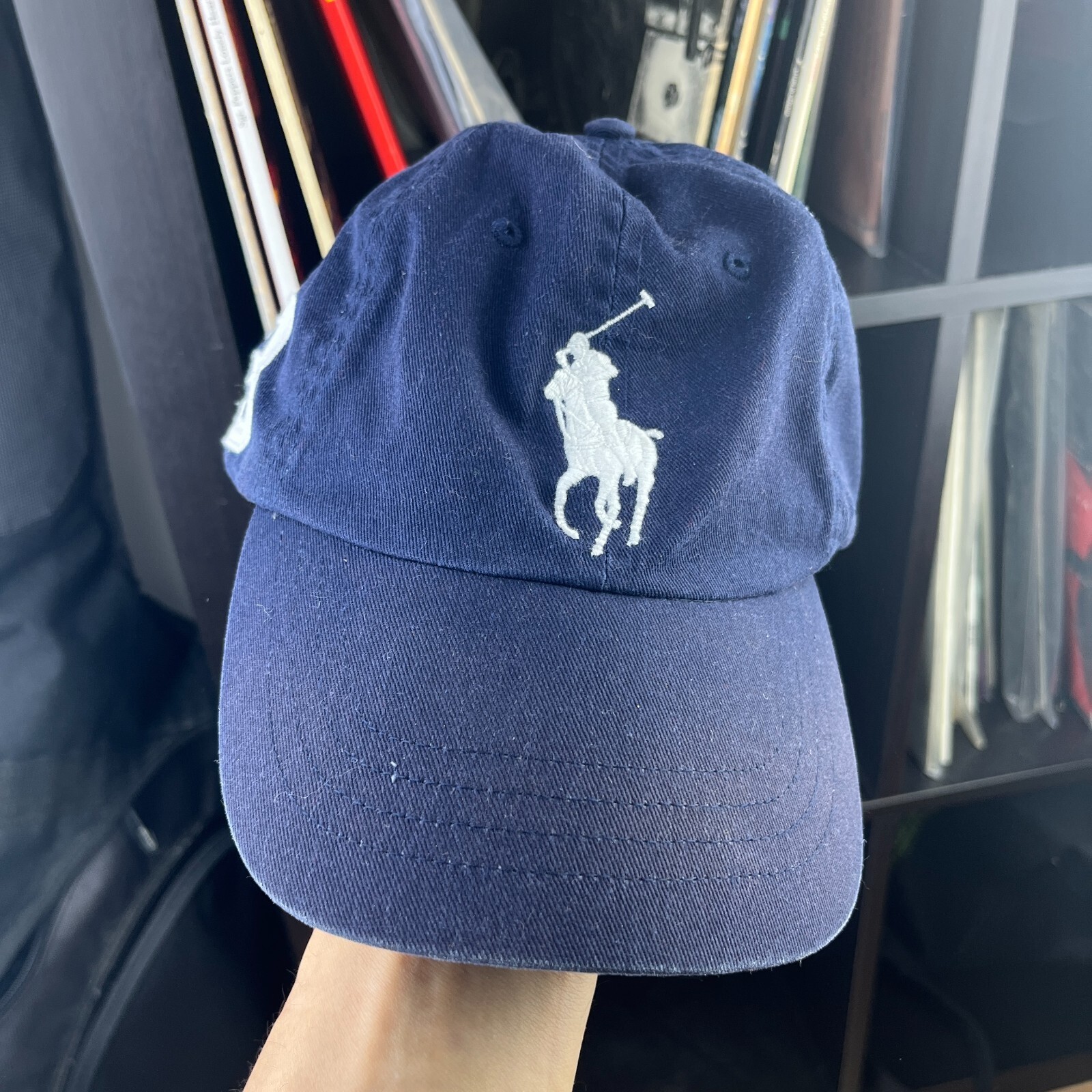 Cappello Vintage Polo Ralph Lauren Big Pony Pelle Strapback Blu