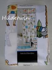 SAFARI FABRIC SHOWER CURTAIN SATURDAY KNIGHT GIRAFFE ZEBRA TREES ELEPHANT NIP