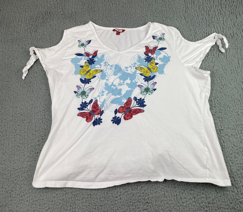 Joe Browns Shirt Womens US 20 White Floral Cold Shoulder Butterfly Colorful Top*