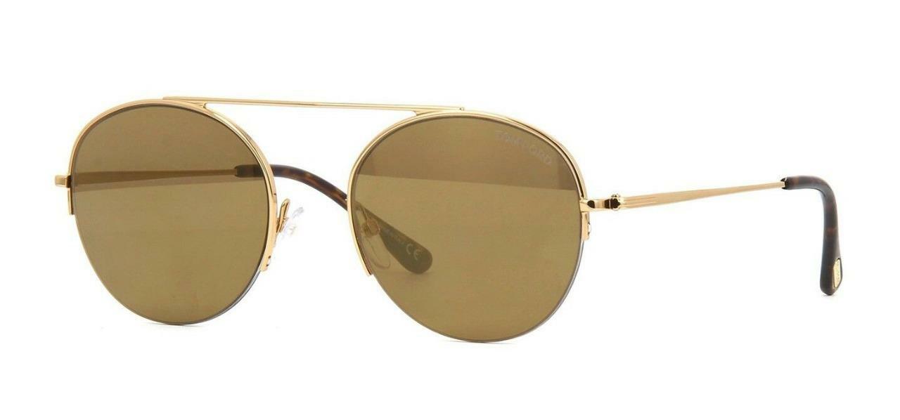 Tom Ford FINN FT 0668 30G Gold Round Mirrored Sunglasses Sonnenbrille Size 54