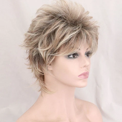 Short Blonde Pixie Cut Wigs Bangs for White Women,Brown Ombre Blonde Mix  Wig - Bild 2 von 4