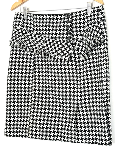 Cato Womens Size 10 Skirt Tweed Pencil Frayed Buttons Lined Houndstooth J7