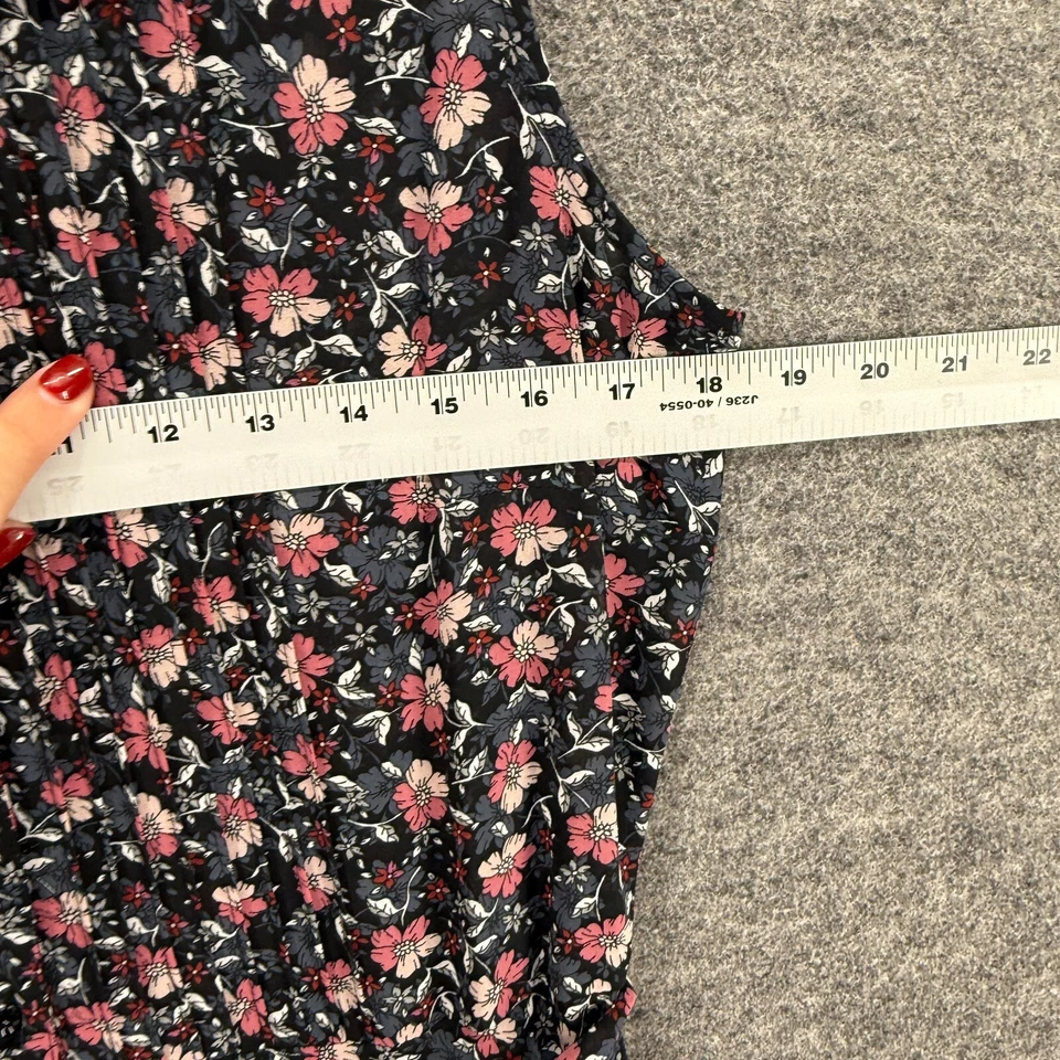 Vestido Camisa Nanette Lepore Mujer 12 Negro Floral Midi Cinturón Cuello Sin Mangas Foto 4 de 4