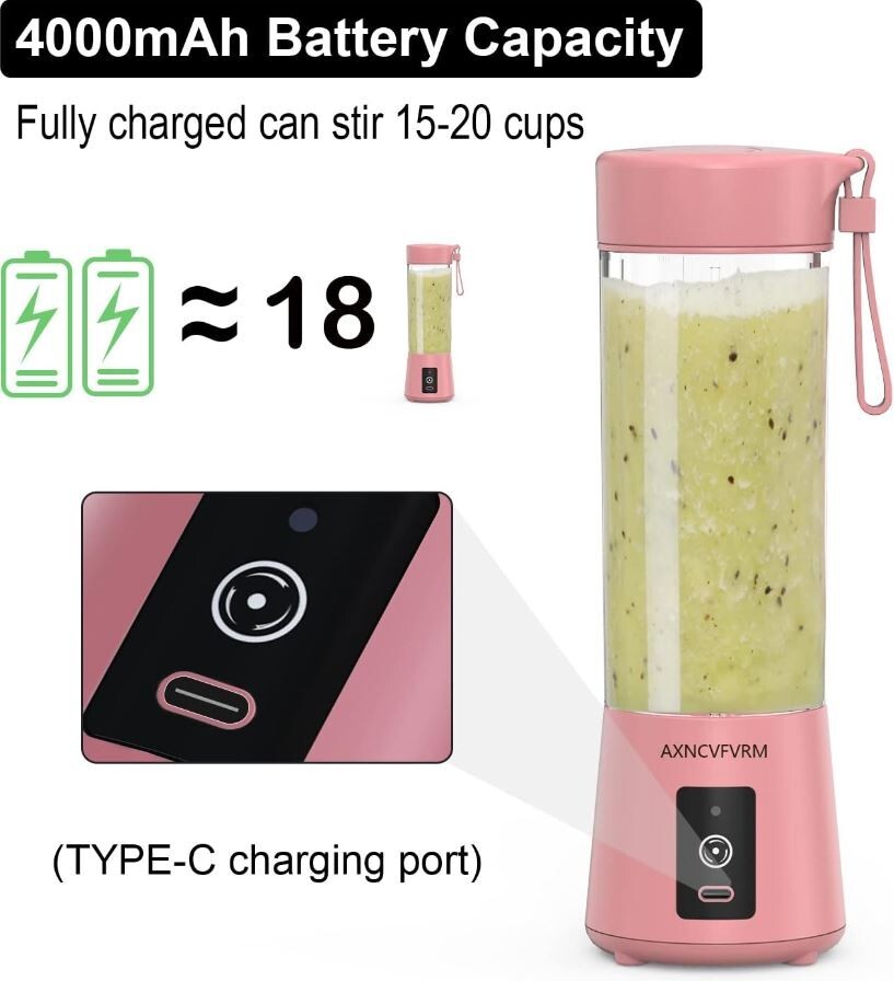 Portable Blender Juicer, Rechargeable 4000mAh Personal High Speed Smoothie Blend