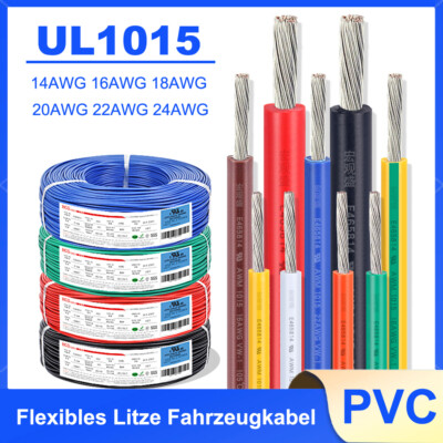 UL1015 PVC Fahrzeugleitung Auto Kabel Kfz Flexibles Litze Fahrzeugkabel 14~24AWG