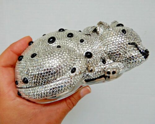 JUDITH LEIBER RESTING CAT SWAROVSKI CRYSTAL MINAUDIERE Collector Clutch - Picture 1 of 12