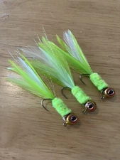 Three hand tied 1/8 crappie jigs 