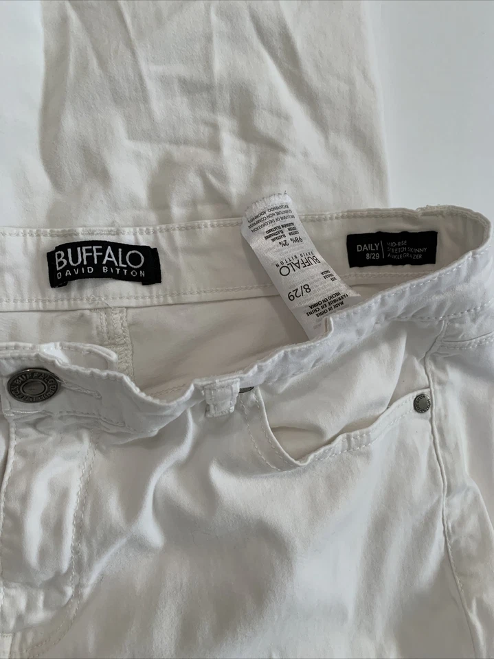 Buffalo David Bitton Pants Womens 8/29 White Daily Mid-Rise Skinny Ankle Grazer - Image 3 of 4