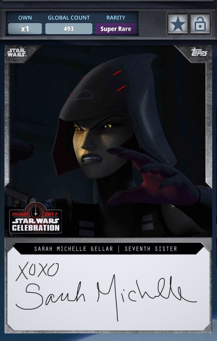 Topps Star Wars SARAH MICHELLE GELLAR LIVE Auto SEVENTH SISTER